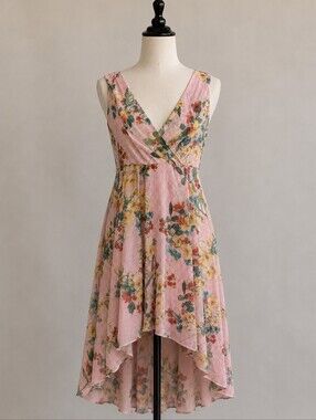 Stella & Julie Floral Striped High Low Fit & Flare Dress Size 4